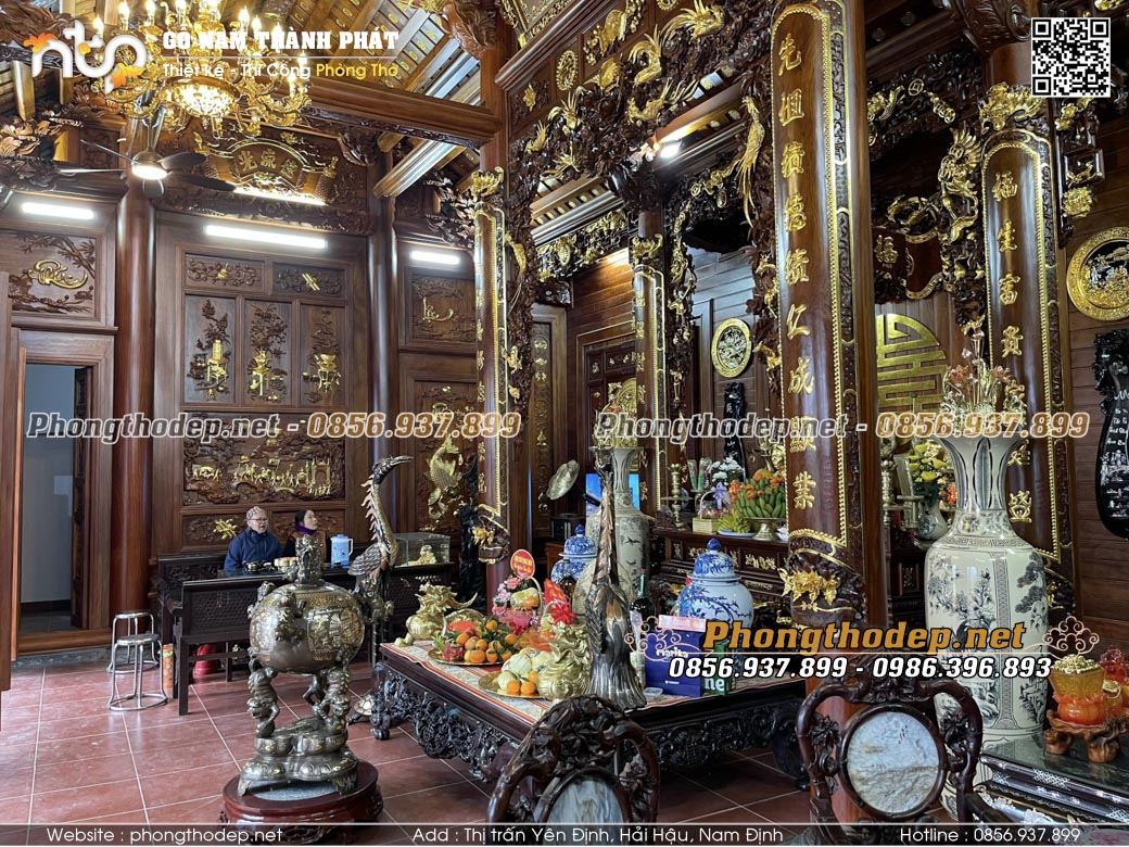 Toàn cảnh nội thất nhà gỗ 5 gian hoàn thiện tại Hải Dương